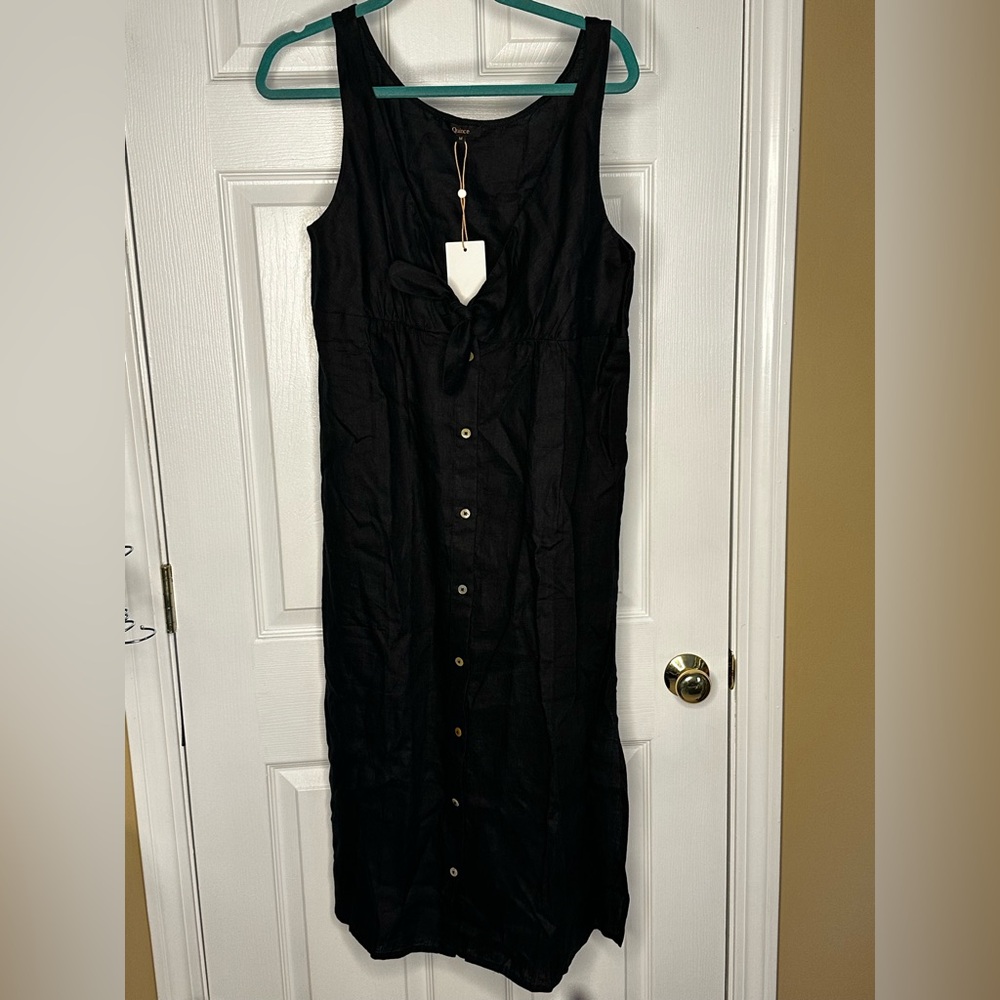 Quince 100% European Linen Black Sleeveless Midi tie front Sundress (maternity)